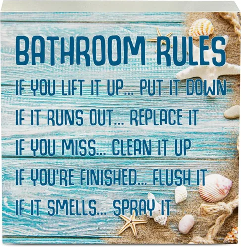 Miniatura 7 de Decoración de baño de playa, reglas de baño, estrellas de mar, decoración de verano, letrero de caja de madera para el hogar, oficina, estante