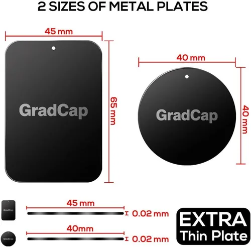 Miniatura 4 de GradCap Placa de metal para soporte magnético de teléfono, paquete de 4 discos universales de metal negro ultrafino con adhesivo 3M fuerte, kit