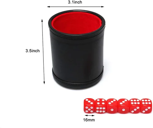 Miniatura 5 de Juego de dados de cuero con forro de fieltro rojo silencioso con 6 dados rojos estándar para juegos Farkle Yahtzee, 1 paquete Rojo1