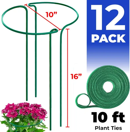 Miniatura 2 de K-Brands Paquete de 12 estacas de soporte para plantas, anillo de soporte de peonía medio redondo resistente y jaula para plantas