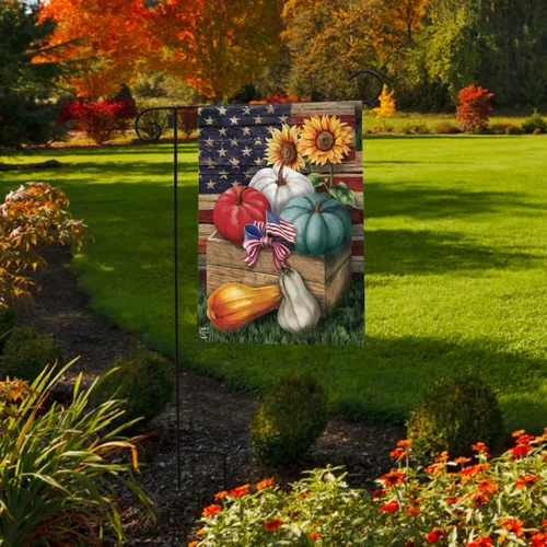 Miniatura 2 de Bandera patriótica de calabaza para jardín, girasoles de EE. UU., 12.5 x 18 pulgadas Briarwood Lane Calabazas