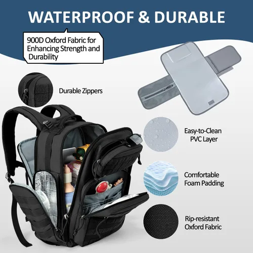 Miniatura 5 de MIRACOL Bolsa de pañales militar al aire libre: mochila de bebé de estilo táctico con bolsillos aislados y cambiador - Esenciales de senderismo