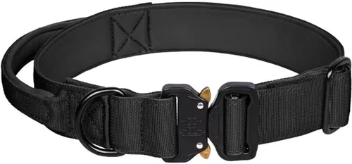 Collar táctico para perro, ajustable, de neopreno suave, acolchado, de nailon con asa de control y hebilla de metal resistente para perros medianos