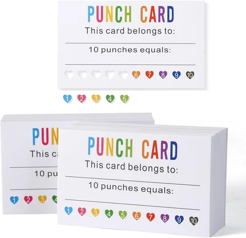 Miniatura 9 de ONEDONE Tarjetas perforadas (paquete de 200) tarjetas de recompensa para premios de incentivo de comportamiento en el aula para niños, estudiantes
