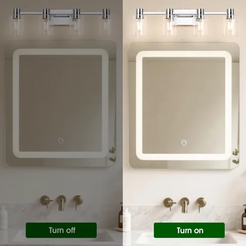 Miniatura 8 de Lámparas de tocador modernas de 4 luces sobre el espejo, lámparas de baño cromadas, luces de tocador, aplique de pared con pantalla de vidrio Cromo