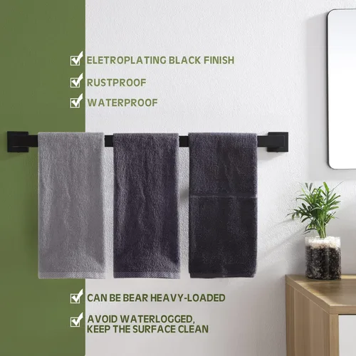 Miniatura 6 de KOKOSIRI Barra de Toalla Individual de 32 Pulgadas, Soporte de Toalla para Baño o Cocina, Toallero de Pared de Acero Inoxidable SUS304, Negro Mate