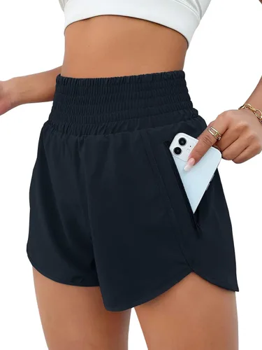 BMJL Pantalones cortos deportivos para mujer, de cintura alta, con bolsillos, deportivos, para gimnasio, elásticos, para entrenamiento