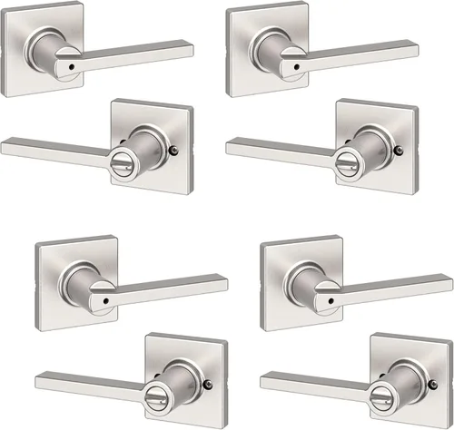 Miniatura 32 de Kwikset - Manija de puerta falsa Casey, palanca de un lado para armarios, puertas dobles francesas y despensa, palanca interior reversible de Negro