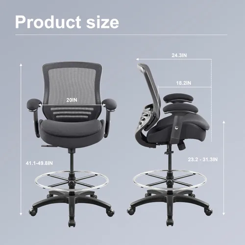 Miniatura 2 de Silla de redacción de malla para computadora, taburete de escritorio de pie con almohada de apoyo lumbar, reposabrazos ajustable en altura y anillo