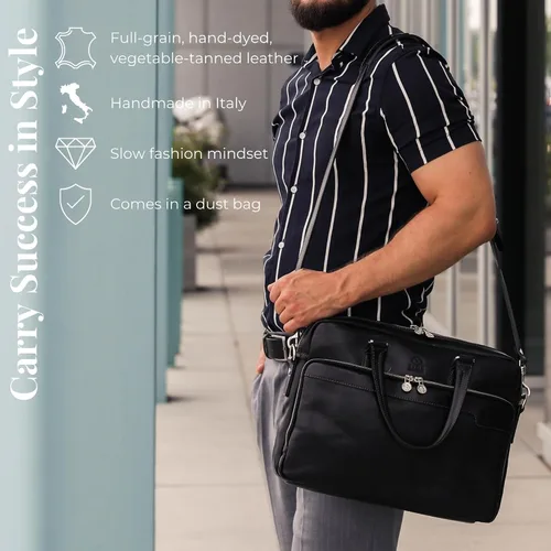 Miniatura 2 de Time Resistance Maletín de cuero - Bolso italiano hecho a mano de cuero para portátil - Maletín para hombre y mujer - Bolsa para computadora