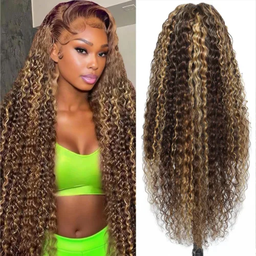 Miniatura 21 de ALSZIQIHR Peluca de Cabello Humano con Encaje Frontal Highlight Ombre de 13 x 4, Pre Plucked HD Transparente 4/27, Rubio Miel, Pelucas Frontales