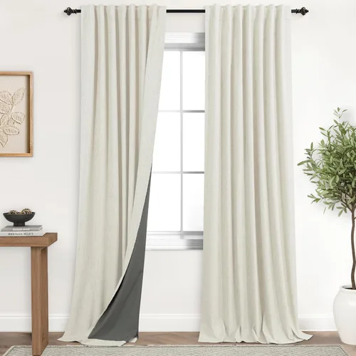 Miniatura 20 de KOUFALL - Cortinas de medio estilo francés de lino para ventana, juego de 2 cortinas cortas de 40 pulgadas de longitud, para privacidad, cortinas