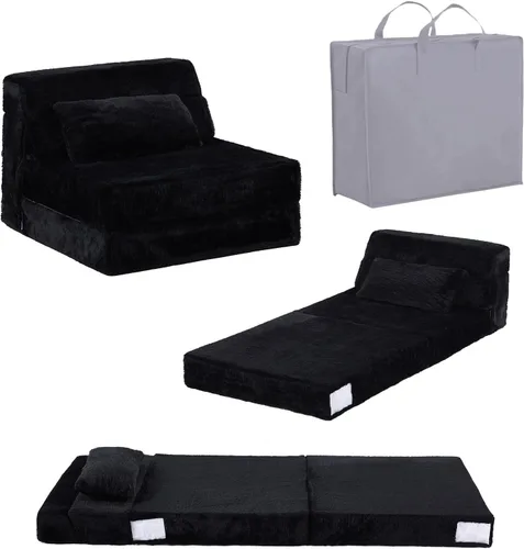 Miniatura 18 de Tiita Sofá cama plegable tamaño individual, colchón convertible con almohada, colchón de pana gruesa para el suelo, sofá cama con bolsillo lateral