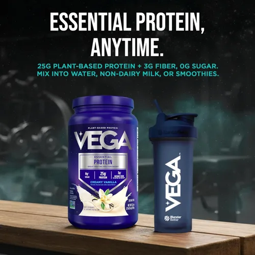 Miniatura 11 de Vega Original Essential Protein - 25g de proteína vegetal, vainilla cremosa, 20 porciones, mezcla para bebida vegana sin OMG, lista para batidos
