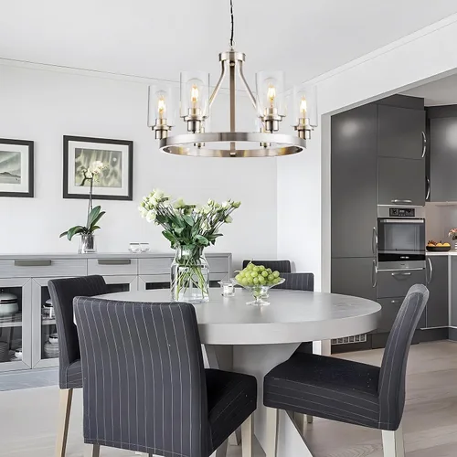 Miniatura 7 de lámpara de araña de granja de 6 luces con rueda de vagón, accesorios de luz colgante para comedor, sala de estar, isla de cocina, vestíbulo