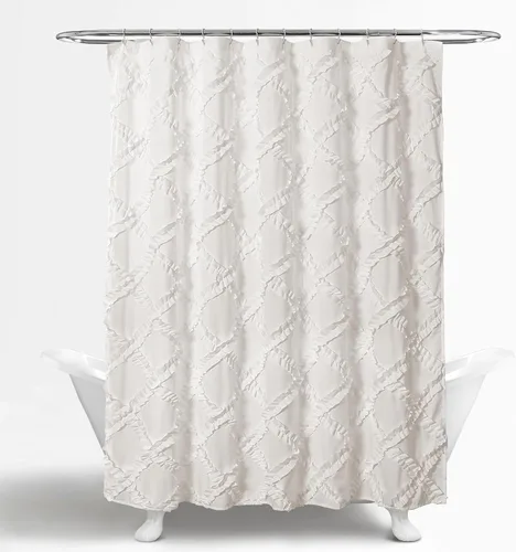 Miniatura 6 de Lush Decor Cortina de Ducha con Volantes Diamante 72"L x 72"L Blanco - Cortinas de Ducha de Tela para Baño - Cortina de Baño Blanca - Decoración