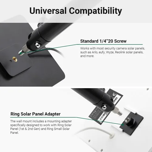Miniatura 4 de Holicfun Soporte de pared universal para panel solar para Ring, Eufy, Arlo, Wyze, Reolink y más, brazo de montaje extendido, ajustable en múltiples
