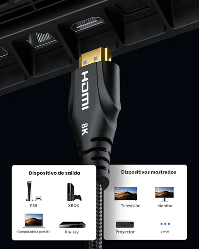 Miniatura 5 de Cratree Cable HDMI de 15 pies de largo – Cable HDMI de ultra alta velocidad certificado 8K, cable HDMI trenzado de 48 Gbps, 8K 60 Hz, 4K 120 Hz