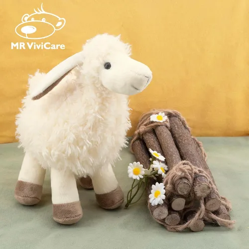Miniatura 4 de Peluche de oveja blanca y crema de 8.5 pulgadas para niños y niñas, juguetes de peluche de cordero suaves y adorables para bebés recién nacidos