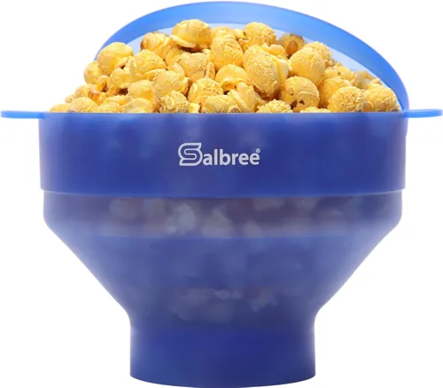 La máquina original Salbree plegable de silicona para hacer palomitas de maíz en microondas, cuenco apto para microondas con capacidad para 16 Azul