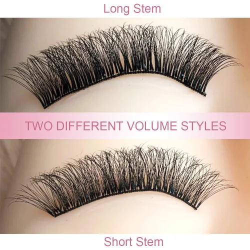 Miniatura 7 de Extensiones de pestañas postizas de volumen prefabricadas 3D-C-0.07-10 con tallo corto, extensiones de pestañas postizas en abanico prefabricadas 9