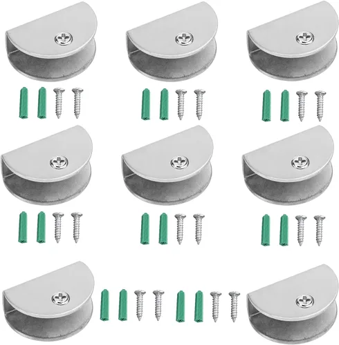 Miniatura 10 de MroMax 12PCS 1.1" x 0.87" x 0.47" (LxWxH) Soporte de estante de vidrio semicírculo ajustable acero inoxidable puerta gabinete clip plateado