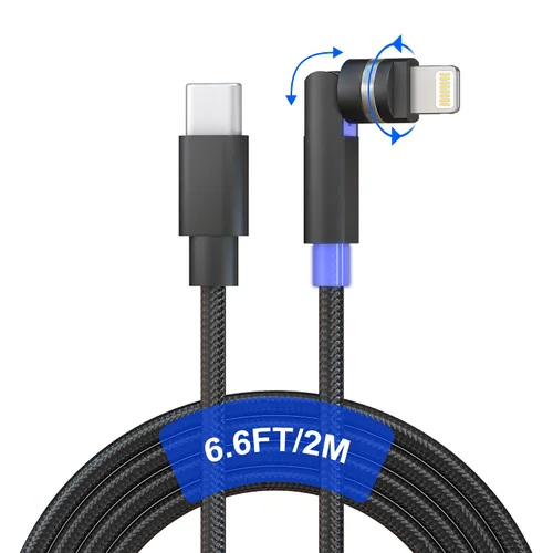 Miniatura 8 de Cable Lightning de 90 grados con cabezal giratorio de 360 grados de 6.6 pies [carga rápida y datos MFi y 2.4A] Cable de carga de nailon trenzado