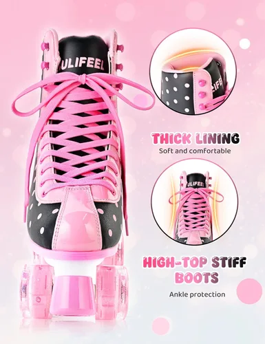 Miniatura 2 de SULIFEEL Patines de ruedas para niñas y mujeres con ruedas iluminadas y patrón de lunares, patines para niños y adultos para uso en interiores y al