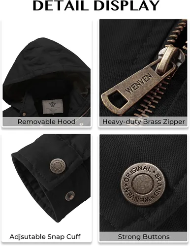 Miniatura 5 de WenVen Chaqueta casual de algodón de lona con capucha para hombre