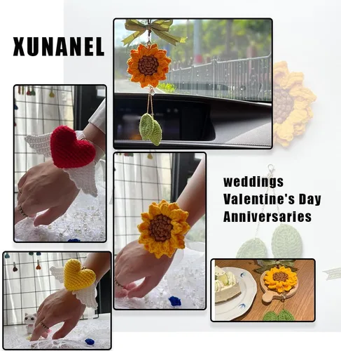 Miniatura 5 de Accesorios de girasol para automóvil, bonitos accesorios para automóvil, hechos a mano, de punto, espejo retrovisor, adorno colgante para tus