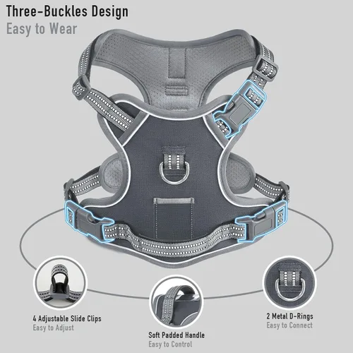 Miniatura 4 de Arnés para perro sin tirones para perros medianos, chaleco reflectante ajustable con asa, para entrenamiento, senderismo, caminar, chaleco gris a