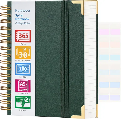 Miniatura 14 de Cuaderno de espiral, cuaderno de cuero de tapa dura de 365 páginas, diario encuadernado de gran tamaño A5 para mujeres y hombres, cuadernos rayados