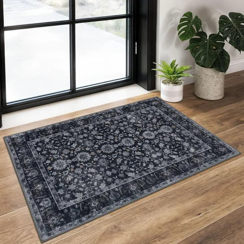 Miniatura 32 de KUTA Alfombras vintage de 2 x 3 pies para entrada, antideslizantes, lavables, tapete para puerta de interior con estampado floral, azul, gris, Azul