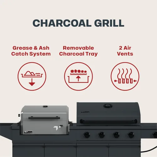 Miniatura 10 de Tytus Anaheim 4-Burner Gas Grill with Prep Cart and Charcoal Grill + Cover, Light, Griddle Insert - Modular Outdoor Kitchen, Quick Assembly, Outdoor