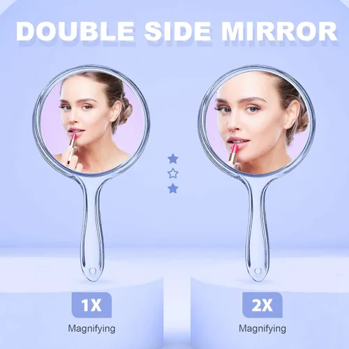 Miniatura 3 de D Espejo de mano con mango, espejo de mano pequeño con aumento 1X 2X de doble cara con mango Espejo de maquillaje, espejo de mano acrílico