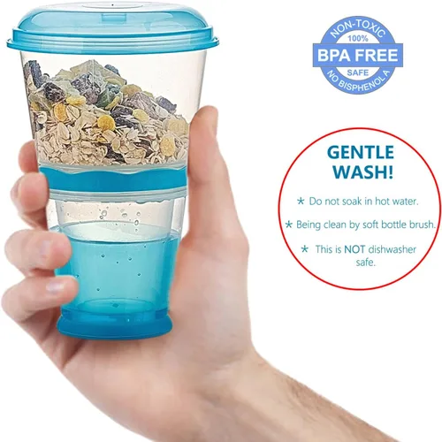 Miniatura 5 de Cereal On The Go, Recipiente de Taza para Desayuno con Bebidas, Tazas de Leche Portátiles para Yogur y Cereales, Recipiente de Comida para Viajar