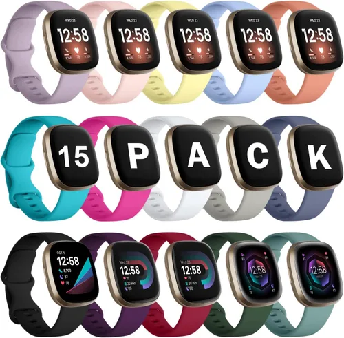 GEAK Paquete de 15 correas compatibles con Fitbit Versa 4/Versa 3/Sense/Sense 2, correa de repuesto suave resistente al agua para reloj inteligente