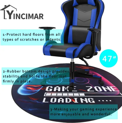 Miniatura 3 de Yincimar Tapete para silla de juegos para suelo de madera, protector antideslizante de suelo para controlador de juegos, alfombrilla de goma