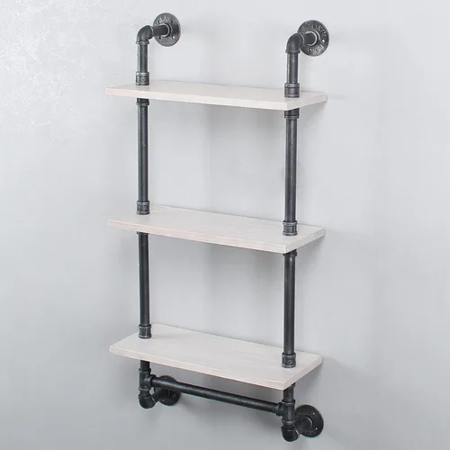Miniatura 8 de MBQQ Estante de tubería industrial para baño, estantes montados en la pared, estante de madera rústica de 19.6 pulgadas con toallero, toallero
