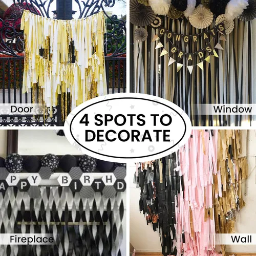 Miniatura 5 de PartyWoo Serpentinas de papel crepé negro dorado y plateado, 10 rollos de 820 pies, paquete de papel crepé para graduación, Navidad, Año Nuevo