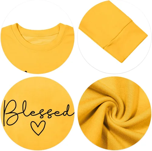 Miniatura 5 de UNIQUEONE Sudadera Blessed para mujer, ligera, con estampado de letras, para Acción de Gracias