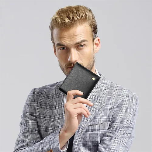 Miniatura 12 de LAORENTOU Billeteras de cuero genuino para hombre, billeteras plegables con cremallera, bolsillo para monedas, casual, cartera delgada