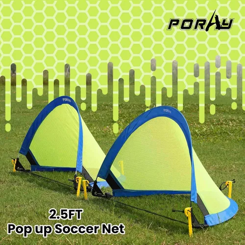 Miniatura 2 de Poray Soccer Goal for Kid Easy-up Set of Two Portable Soccer Net 210D Oxford with 8 Field Marker Cones Extra Stakes Fun for Backyard and Soccer Azul