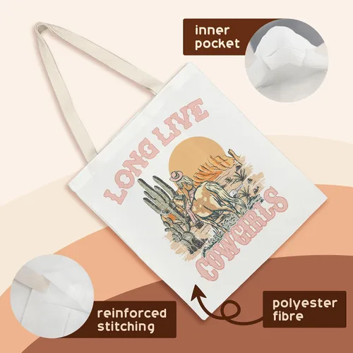 Miniatura 4 de kunlisa Canvas Tote Bag,Western Tote Bag,Western Tote Bags for Women,Reusable Grocery Bags Canvas 14x15 Inch