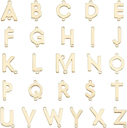 PH PandaHall 26 estilos chapados en oro de 18 quilates, eslabones del alfabeto de latón, colgantes de letras mayúsculas A-Z para aretes, collares,