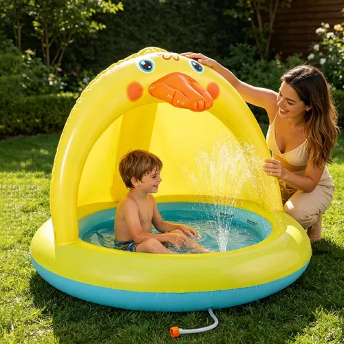 Miniatura 5 de Piscina para bebés con sombra, juego de piscina Sprinkle and Splash, bañera de pato al aire libre de 39 pulgadas