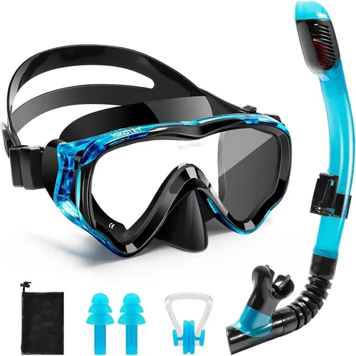 Miniatura 24 de Juego de esnórquel para niños, juego de máscara de esnórquel seca completa para adultos, protección antivaho, unisex, vista panorámica HD