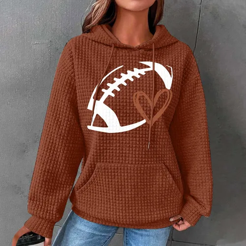 Miniatura 7 de Football Sweatshirts for Women Waffle Hoodie Tops Casual Oversized Hoodies Football Mom Hooded Pullover Costume