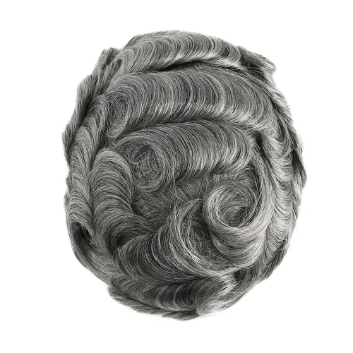 Miniatura 2 de HAIR NATURE Toupee para hombres cabello humano, sistema de reemplazo de cabello para hombre, extensiones de cabello gris de encaje francés 8x10#1B65
