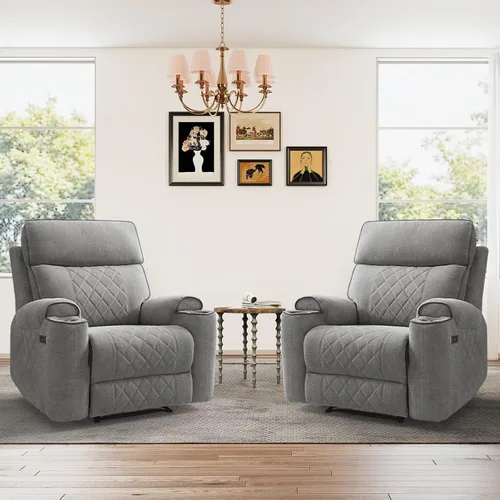 Miniatura 26 de HAOMARKETS Silla reclinable eléctrica para adultos con puerto USB, sofás reclinables eléctricos de tela suave con portavasos de metal, sillas